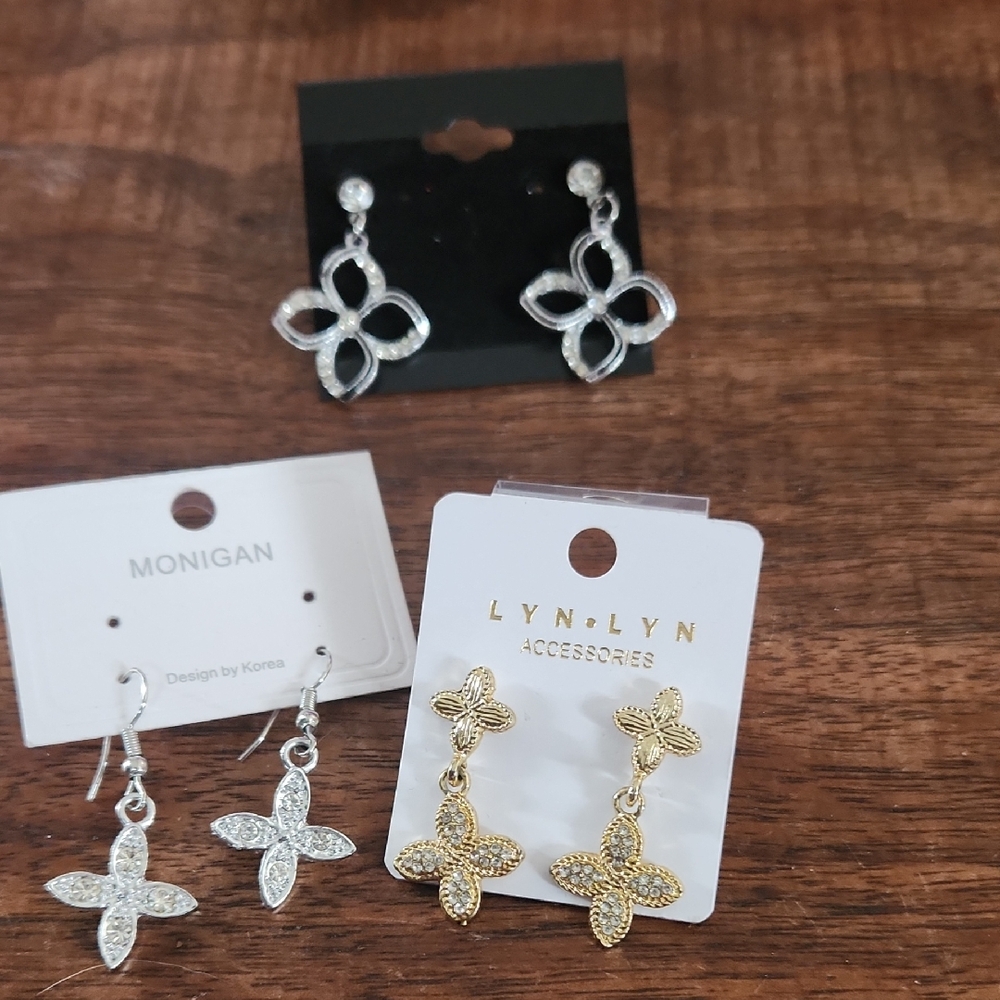 3 Pair All Diff Sizes Fashion Jewelry Elegant Silver and Gold Earrings
